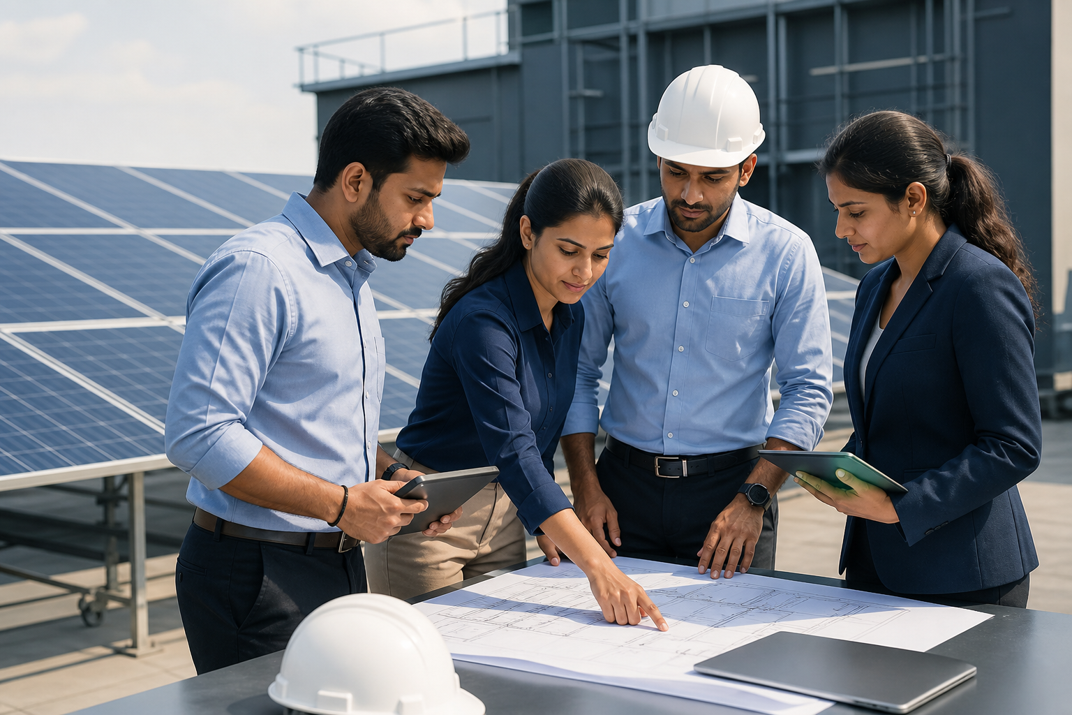 SolarWalaa professionals reviewing solar plans on site